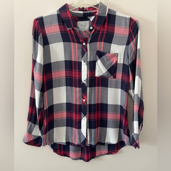 Rails Hunter Plaid Long Sleeve Button-Down Shirt Size Small White Indigo Blush - Picture 2 of 8